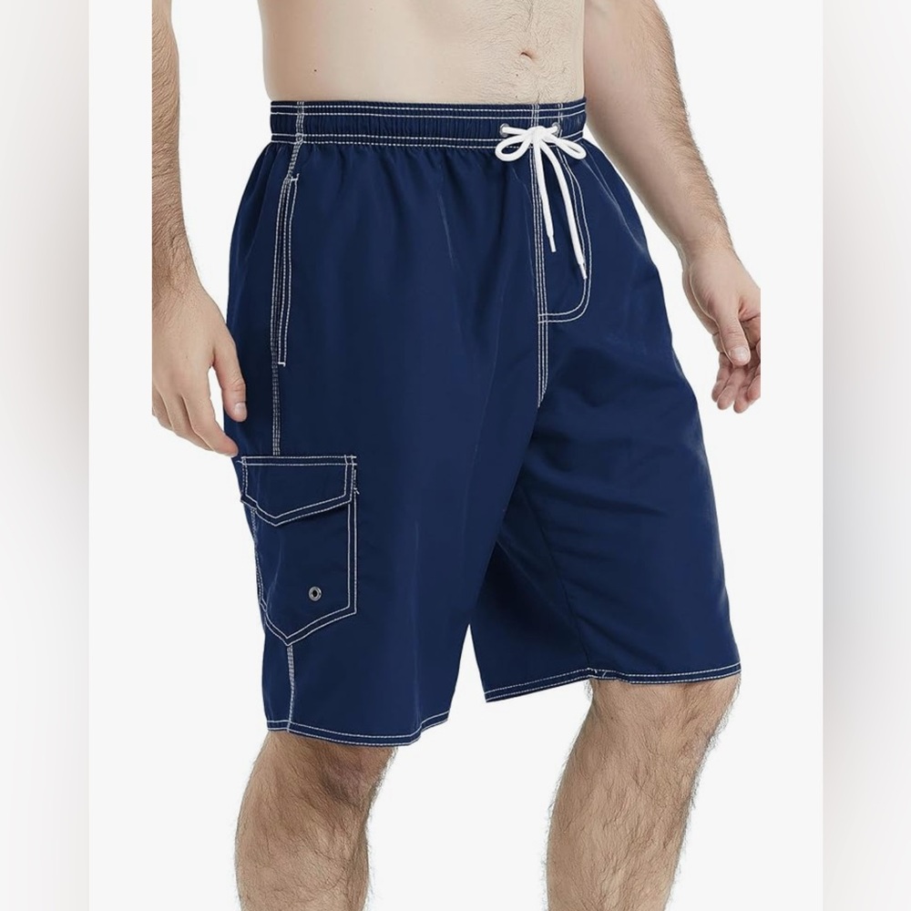 Men's Navy Swim Shorts with White Stitching New XXL